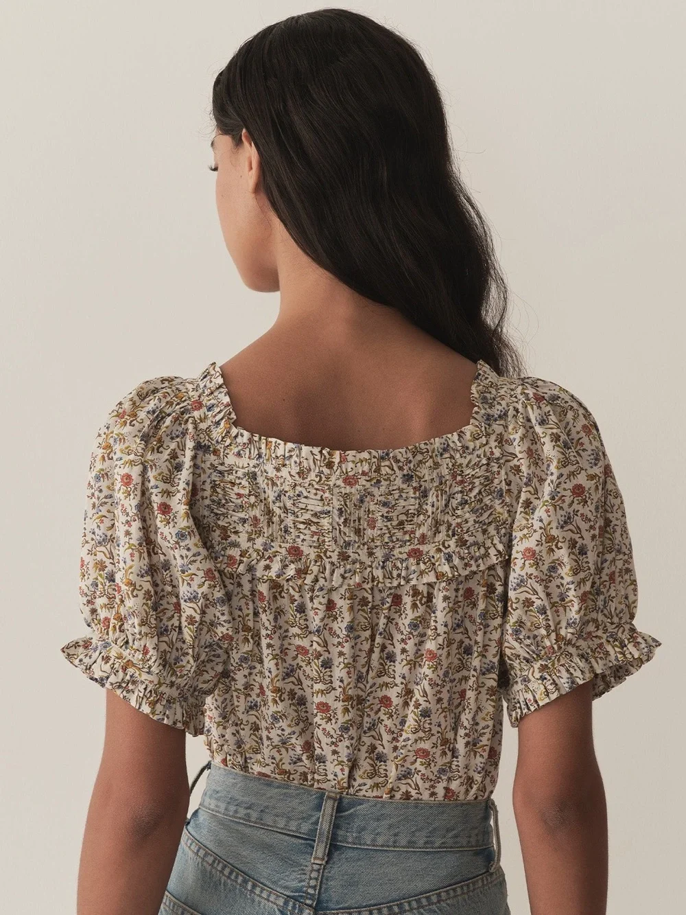 Doen Farley Cotton Ruffle Pintuck Button Puff Short Sleeve Top Jardin Du Chateau - Picture 4 of 7